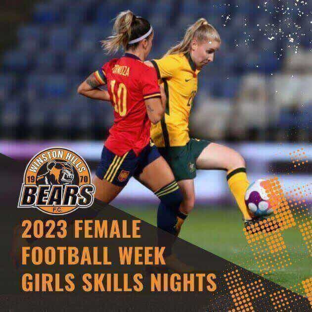 Read more about the article 🐻🟠⚫ 2023 WHFC Female Football Week – Girls Skills Nights ⚫🟠🐻